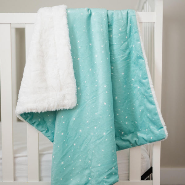 Twinkling Stars Mint Baby Minky Blanket - MB6005 - Riley Blake Designs - Celestial Starry Sparkle - Prepackaged Dreamy Baby Minky Blanket
