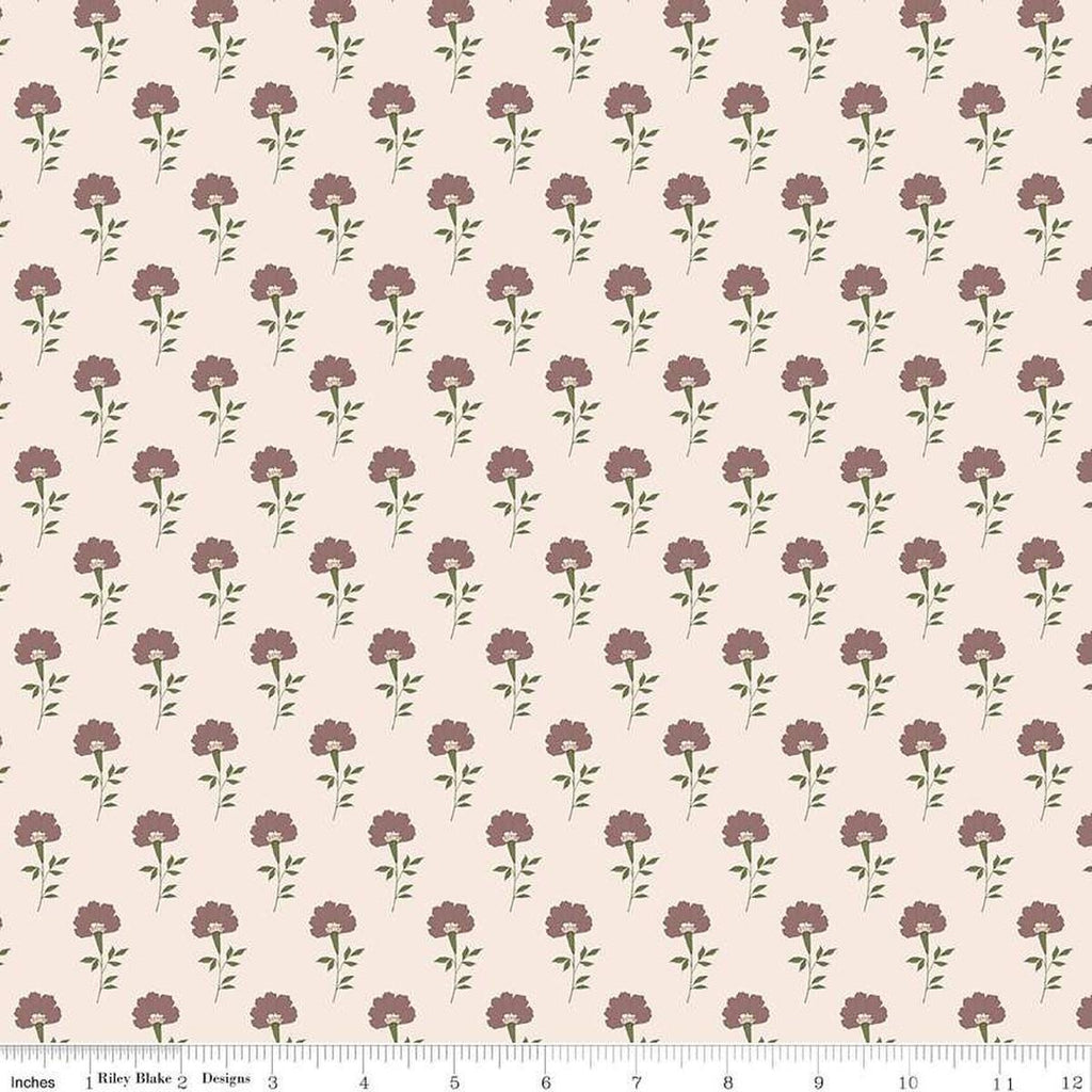 Image of Threads of Grace Flora Latte quilting cotton fabric by Kassidy Grace for Riley Blake Designs. Features flowers on a cream background. Cute Little Fabric Shop