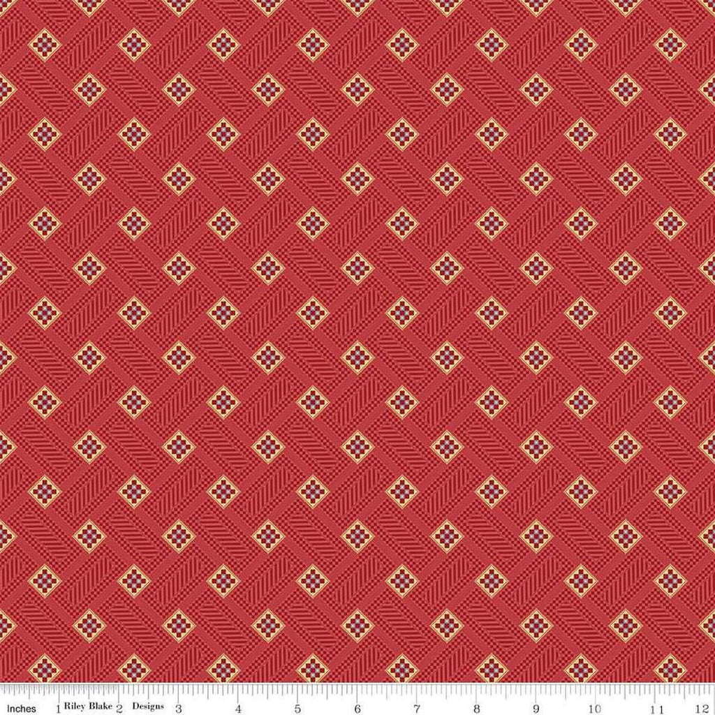 Image of Vera's Garden Blocks Red quilting cotton fabric by Vicki McCarty for Riley Blake Designs. Features squares on a red background. Cute Little Fabric Shop