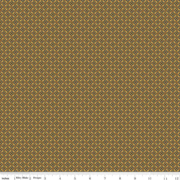 Image of Vera's Garden Basket Weave Brown quilting cotton fabric by Vicki McCarty for Riley Blake Designs. Features weave on a brown background. Cute Little Fabric Shop