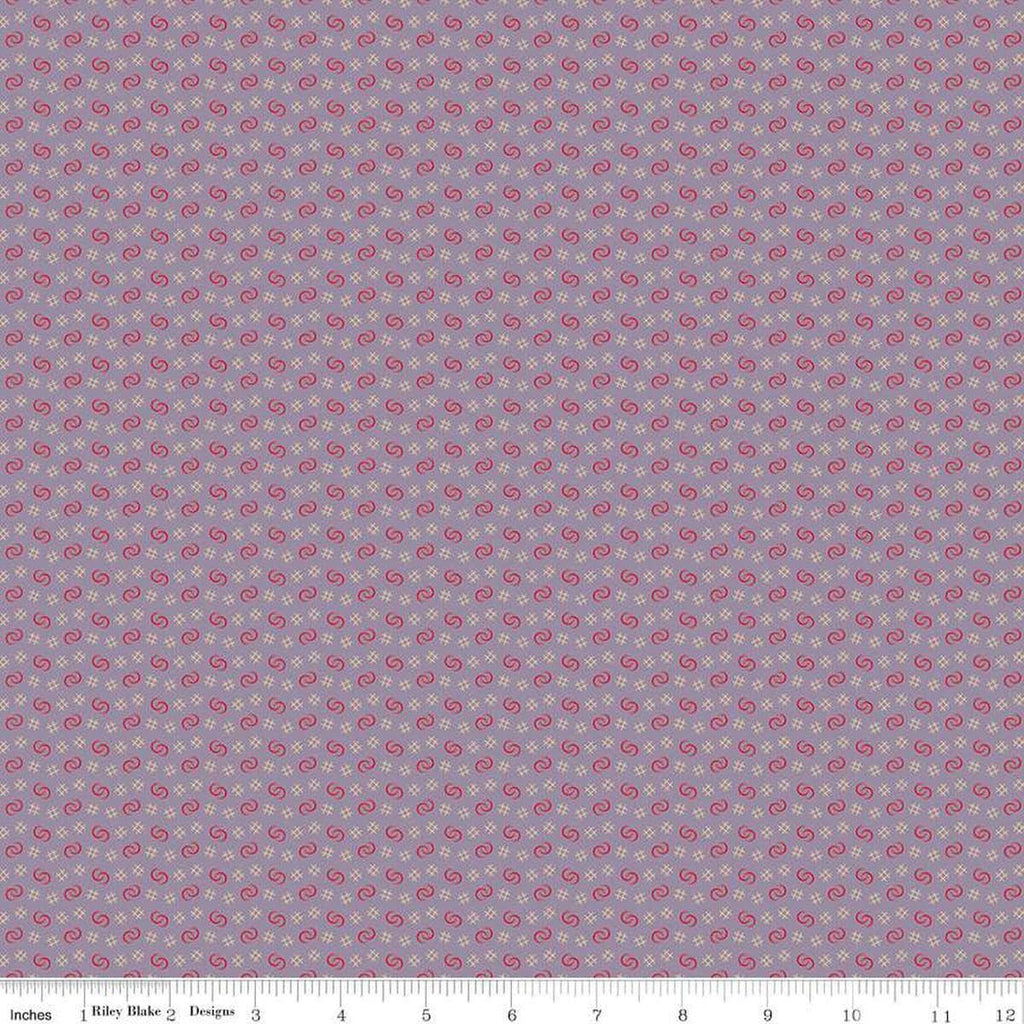 Image of Vera's Garden Circles Lavender quilting cotton fabric by Vicki McCarty for Riley Blake Designs. Features shapes on a purple background. Cute Little Fabric Shop