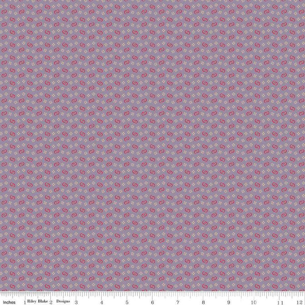 Image of Vera's Garden Circles Lavender quilting cotton fabric by Vicki McCarty for Riley Blake Designs. Features shapes on a purple background. Cute Little Fabric Shop