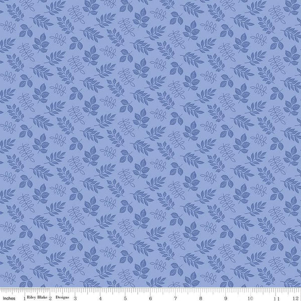 Image of Little Darlin' Leaves Periwinkle quilting cotton fabric by the RBD Designers for Riley Blake Designs. Features leaves on a purple background. Cute Little Fabric Shop