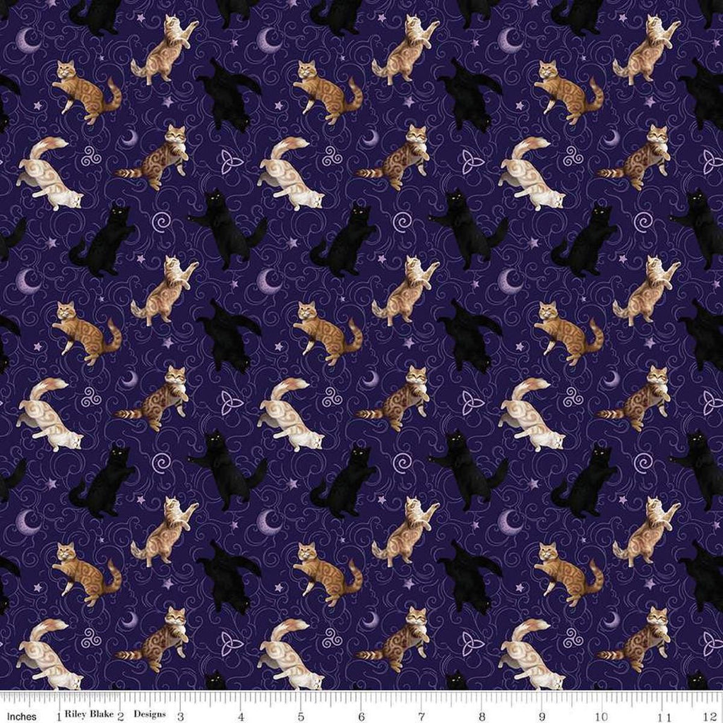 Image of Celtic Cats Cats Purple quilting cotton fabric by Brigid Ashwood for Riley Blake Designs. Features cats on a Purple background. Cute Little Fabric Shop