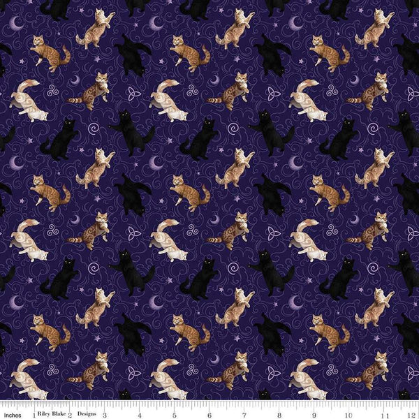 Image of Celtic Cats Cats Purple quilting cotton fabric by Brigid Ashwood for Riley Blake Designs. Features cats on a Purple background. Cute Little Fabric Shop