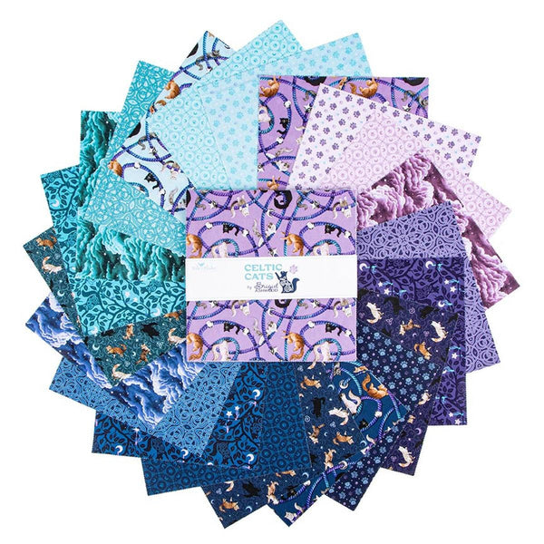 SALE Celtic Cats 10" Stacker Bundle - Riley Blake Designs - 42 piece Precut - Feline Nature Animals - Quilting Cotton Fabric