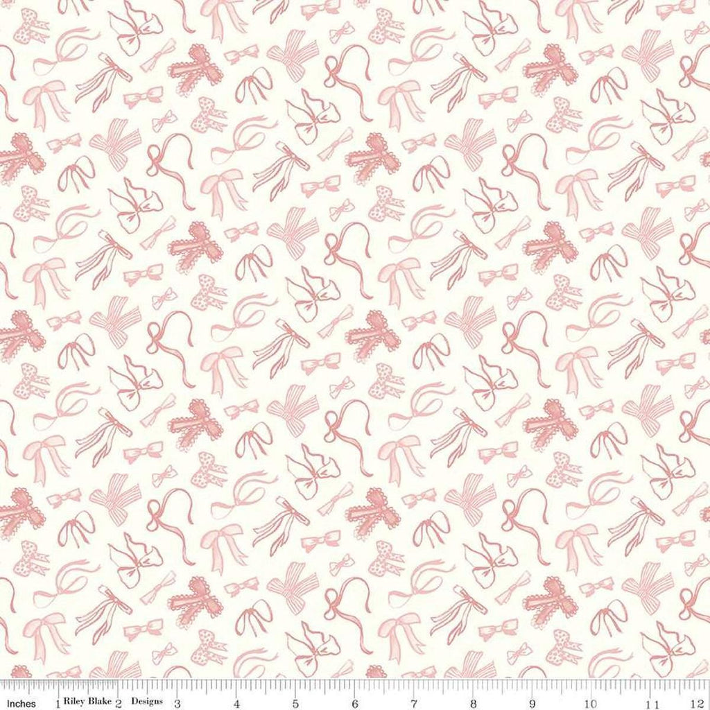 Image of Mary Catherine Bows Cloud quilting cotton fabric by Amy Smart for Riley Blake Designs. Features bows on an off-white background. Cute Little Fabric Shop