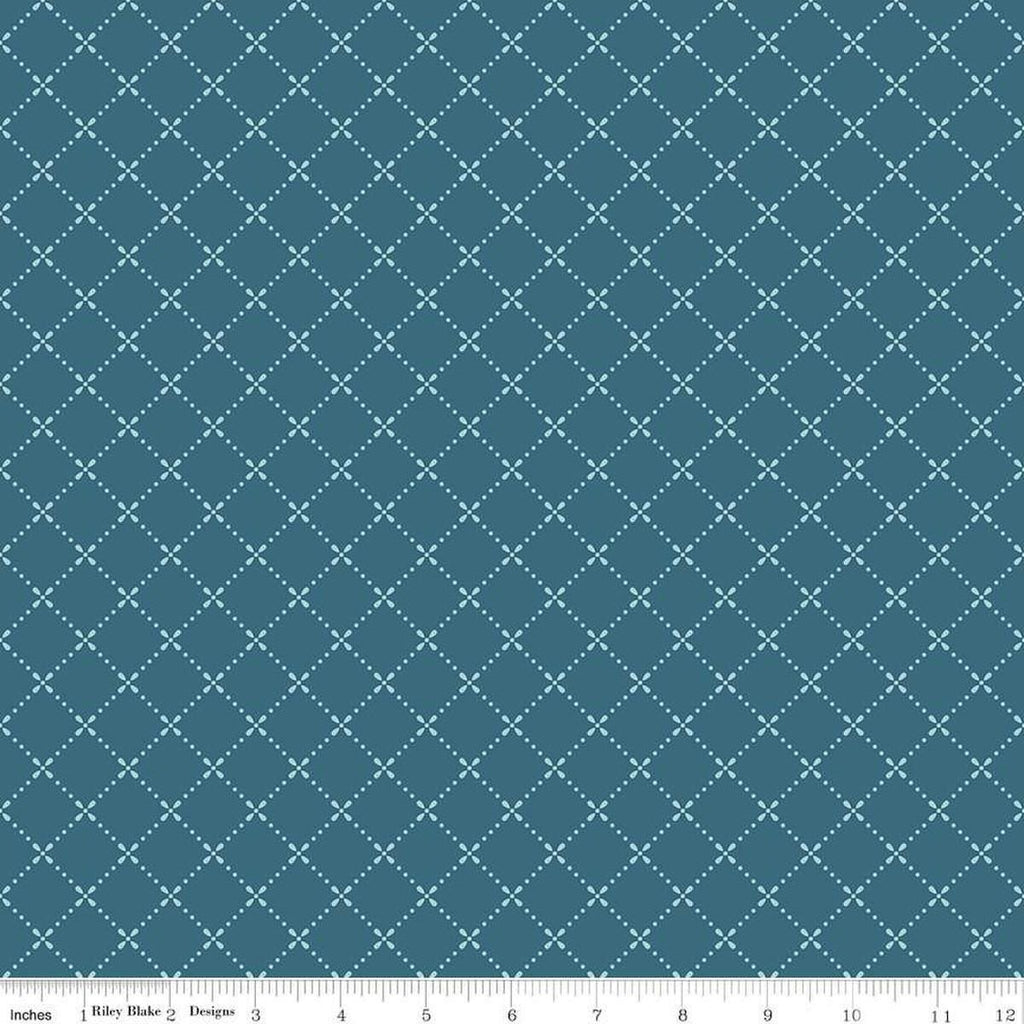 Image of Mary Catherine Grid Stargazer quilting cotton fabric by Amy Smart for Riley Blake Designs. Features squares on a blue background. Cute Little Fabric Shop