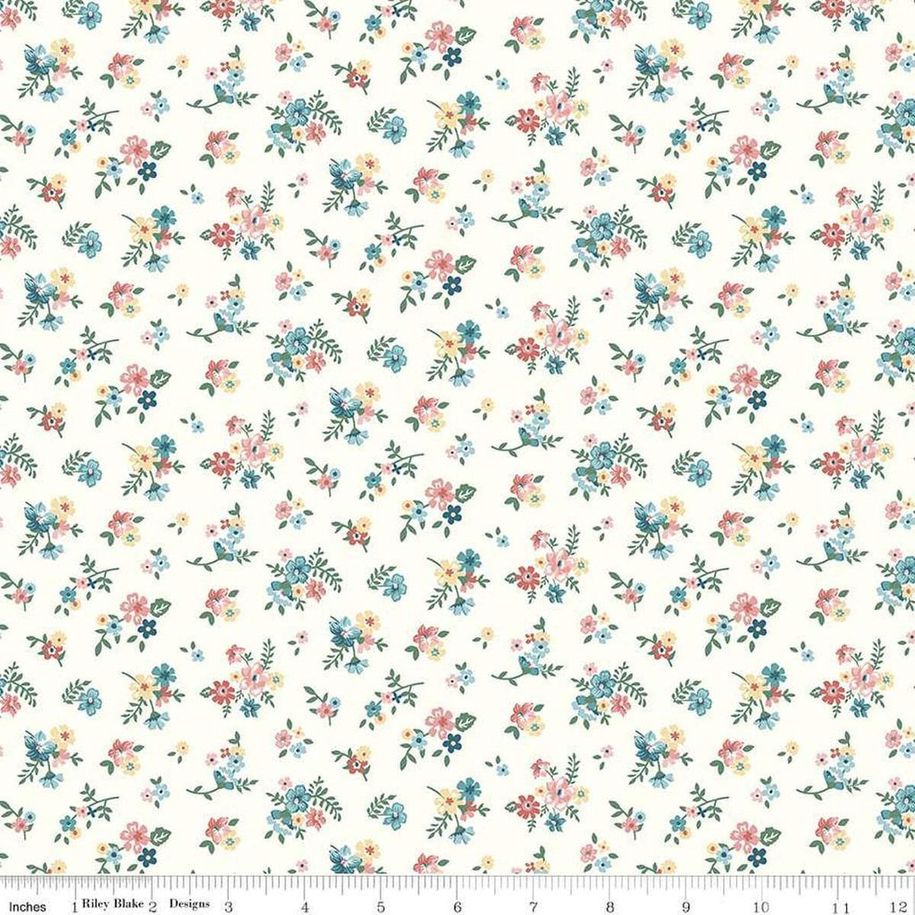 Image of Mary Catherine Ditsy Floral Cloud quilting cotton fabric by Amy Smart for Riley Blake Designs. Features flowers on an off-white background. Cute Little Fabric Shop