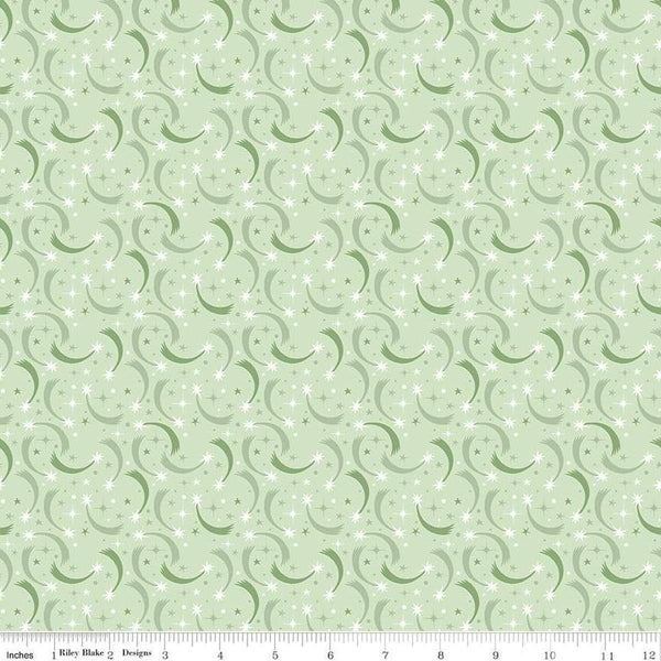 Image of Baby Girl Shooting Stars Mint quilting cotton fabric by Lori Whitlock for Riley Blake Designs. Features stars on a green background. Cute Little Fabric Shop