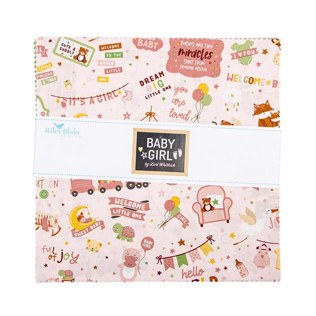 SALE Baby Girl 10" Stacker Bundle - Riley Blake Designs - 42 piece Precut - Animals Hearts - Quilting Cotton Fabric