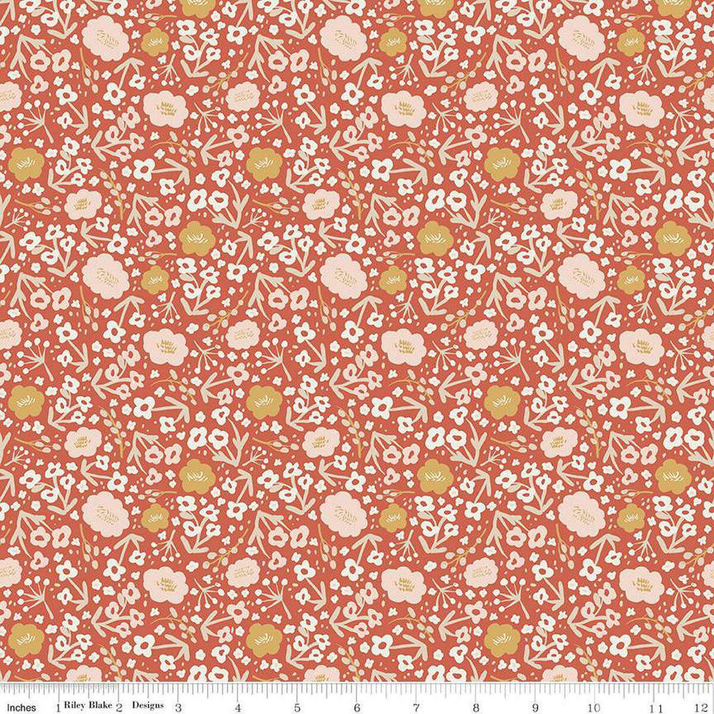 Image of Ivy Reese Flower Lipstick quilting cotton fabric by Deena Rutter for Riley Blake Designs. Features flowers on a pink background. Cute Little Fabric Shop