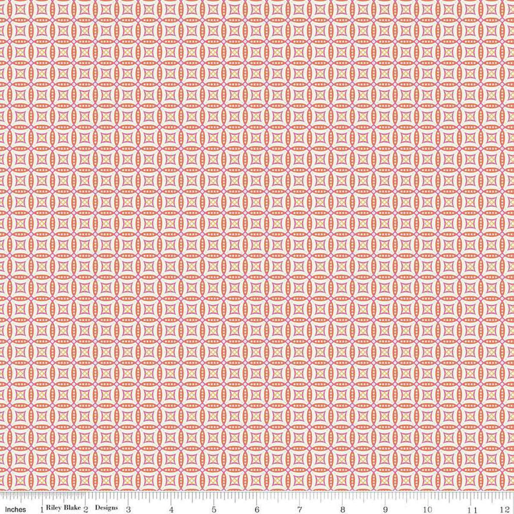 Image of Juju's Petals Mosaic Orange quilting cotton fabric by Judi Madsen for Riley Blake Designs. Features stripes on an orange background. Cute Little Fabric Shop