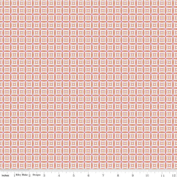 Image of Juju's Petals Mosaic Orange quilting cotton fabric by Judi Madsen for Riley Blake Designs. Features stripes on an orange background. Cute Little Fabric Shop