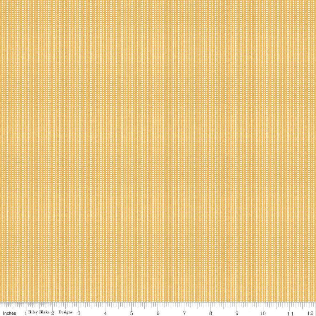 Image of Juju's Petals Stripes Yellow quilting cotton fabric by Judi Madsen for Riley Blake Designs. Features stripes on a yellow background. Cute Little Fabric Shop