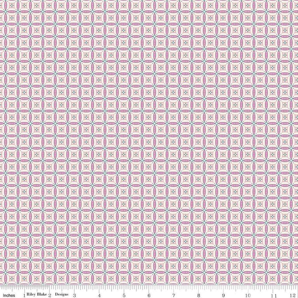 Image of Juju's Petals Mosaic Lilac quilting cotton fabric by Judi Madsen for Riley Blake Designs. Features stripes on a purple background. Cute Little Fabric Shop