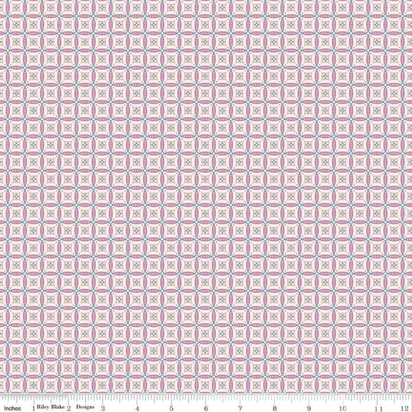 Image of Juju's Petals Mosaic Lilac quilting cotton fabric by Judi Madsen for Riley Blake Designs. Features stripes on a purple background. Cute Little Fabric Shop