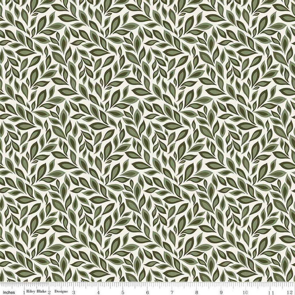Image of Juju's Petals Leaves Cream quilting cotton fabric by Judi Madsen for Riley Blake Designs. Features leaves on an off-white background. Cute Little Fabric Shop