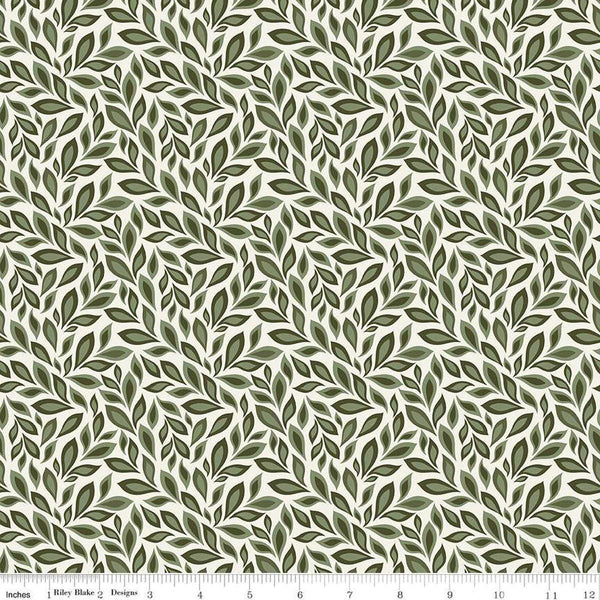 Image of Juju's Petals Leaves Cream quilting cotton fabric by Judi Madsen for Riley Blake Designs. Features leaves on an off-white background. Cute Little Fabric Shop