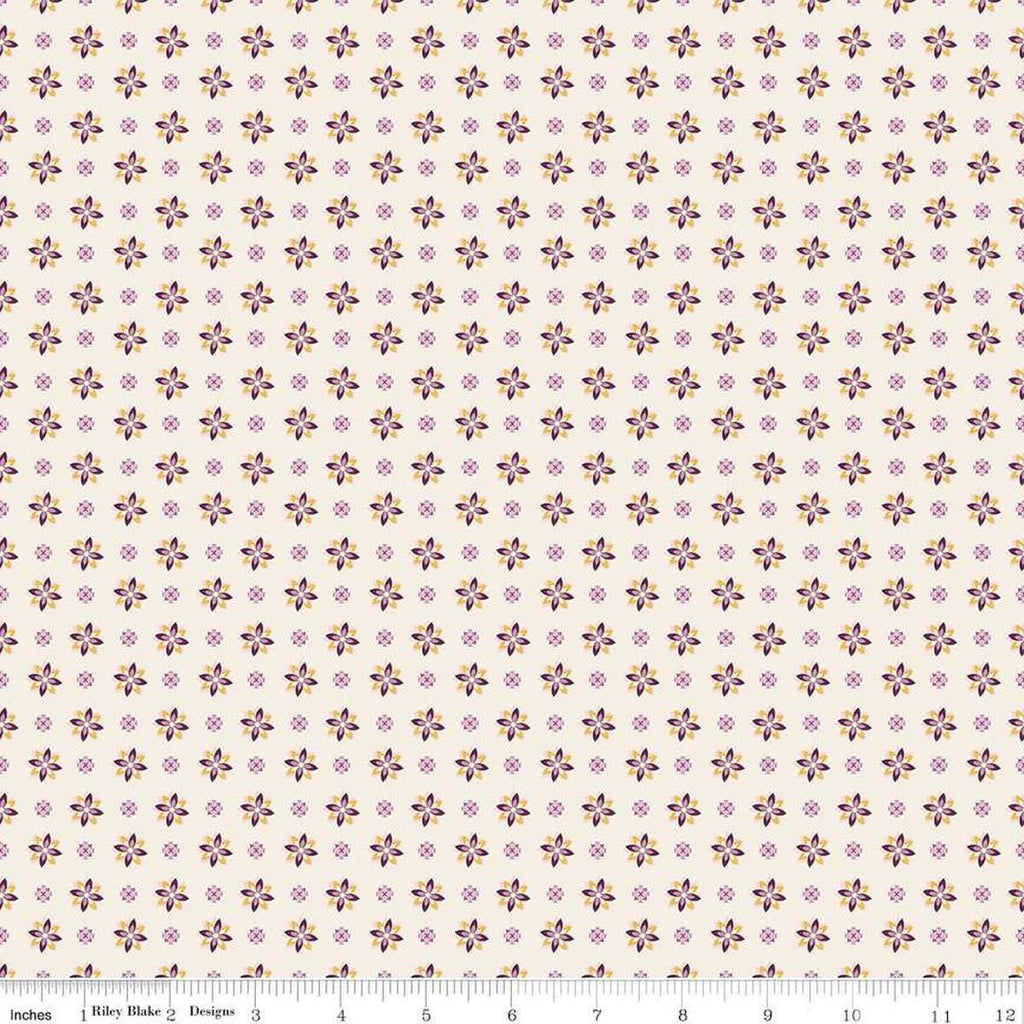 Image of Juju's Petals Calico Cream quilting cotton fabric by Judi Madsen for Riley Blake Designs. Features flowers on an off-white background. Cute Little Fabric Shop