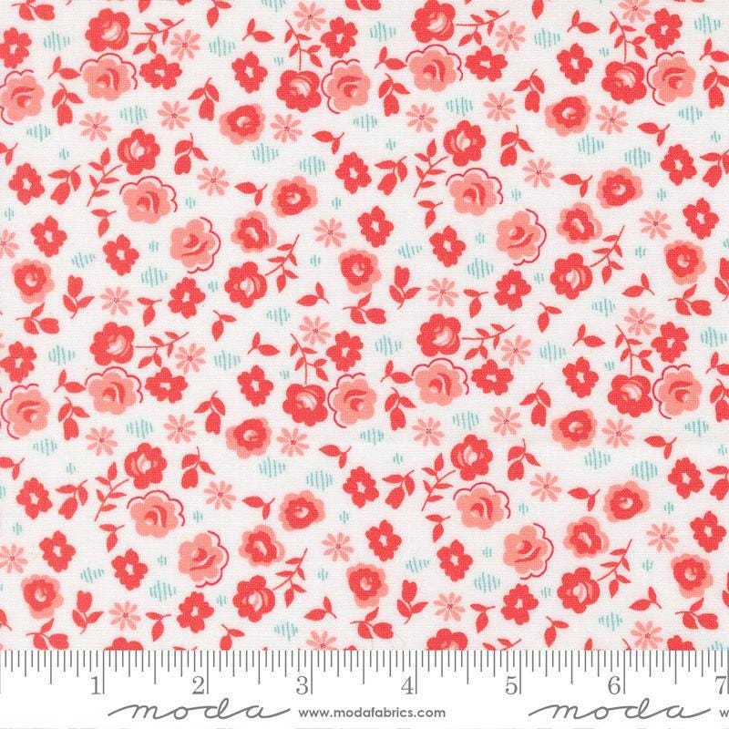 Image of Delightfully Yours Flowers Cloud Gerani quilting cotton fabric by Sherri & Chelsi for Moda Fabrics. Features flowers on a white background. Cute Little Fabric Shop