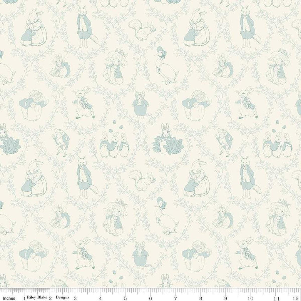 Image of Flannel Peter Rabbit™ & Friends Tolie Cloud flannel cotton fabric by Riley Blake Official Licensed Product for Riley Blake Designs. Features animals on a cream background. Cute Little Fabric Shop