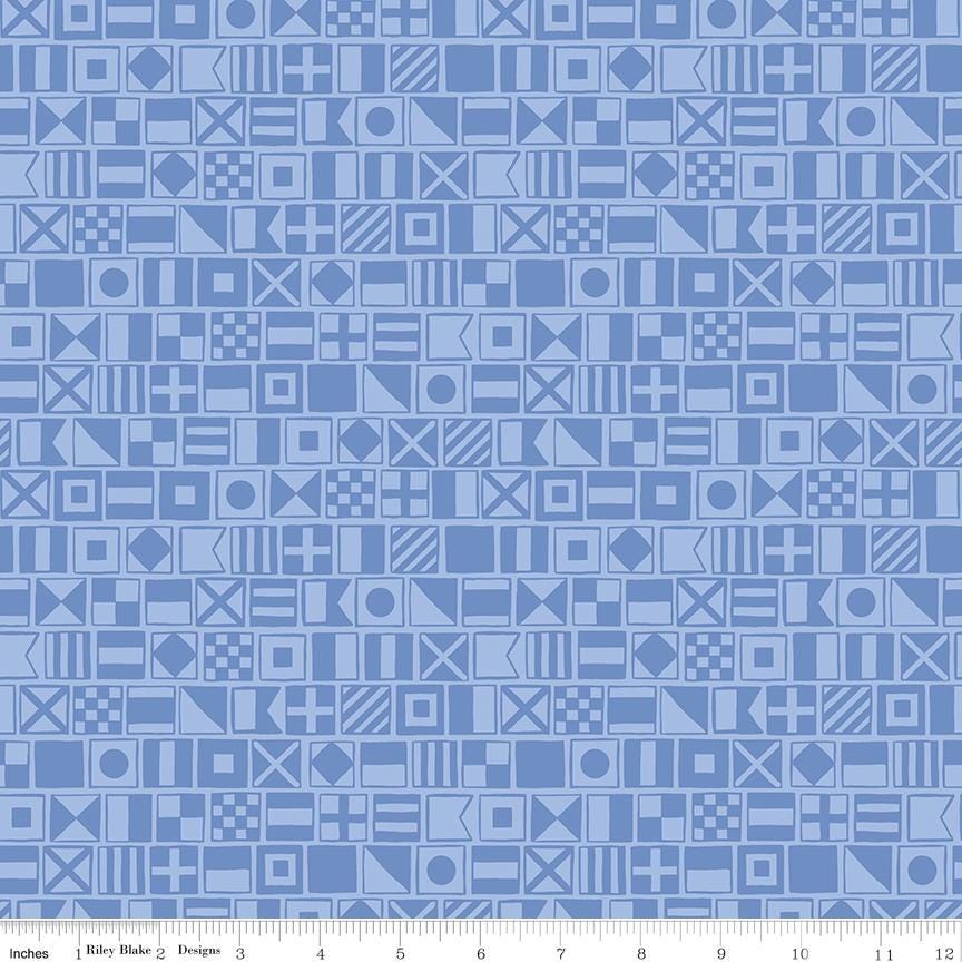 Yacht Club Flags C15921 Sky - Riley Blake Designs - Nautical Flag Icons Symbols - Quilting Cotton Fabric