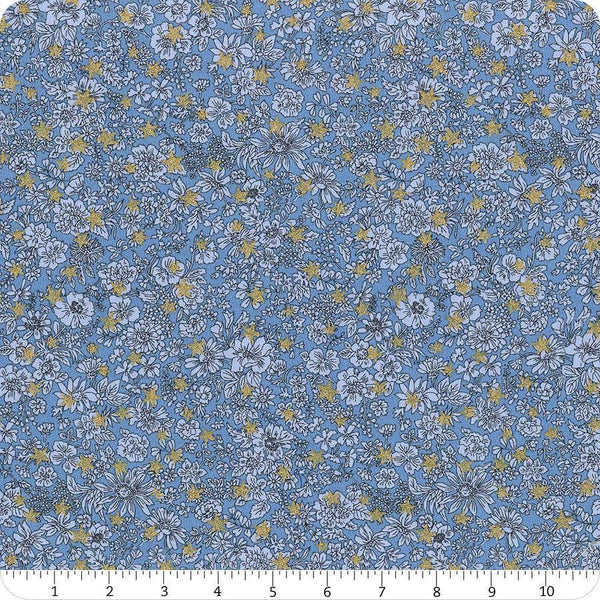 Image of Festive Greetings Emily Star quilting cotton fabric by Liberty Fabrics for Riley Blake Designs. Features stars on a blue background. Cute Little Fabric Shop