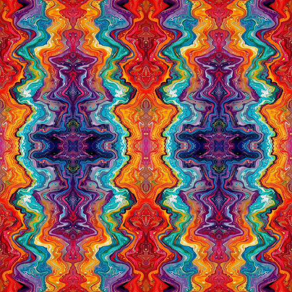 Image of Bedazzled Fractal Stripe Multi quilting cotton fabric by Morris Creative Group for QT Fabrics. Features marbling on a multi-colored background. Cute Little Fabric Shop