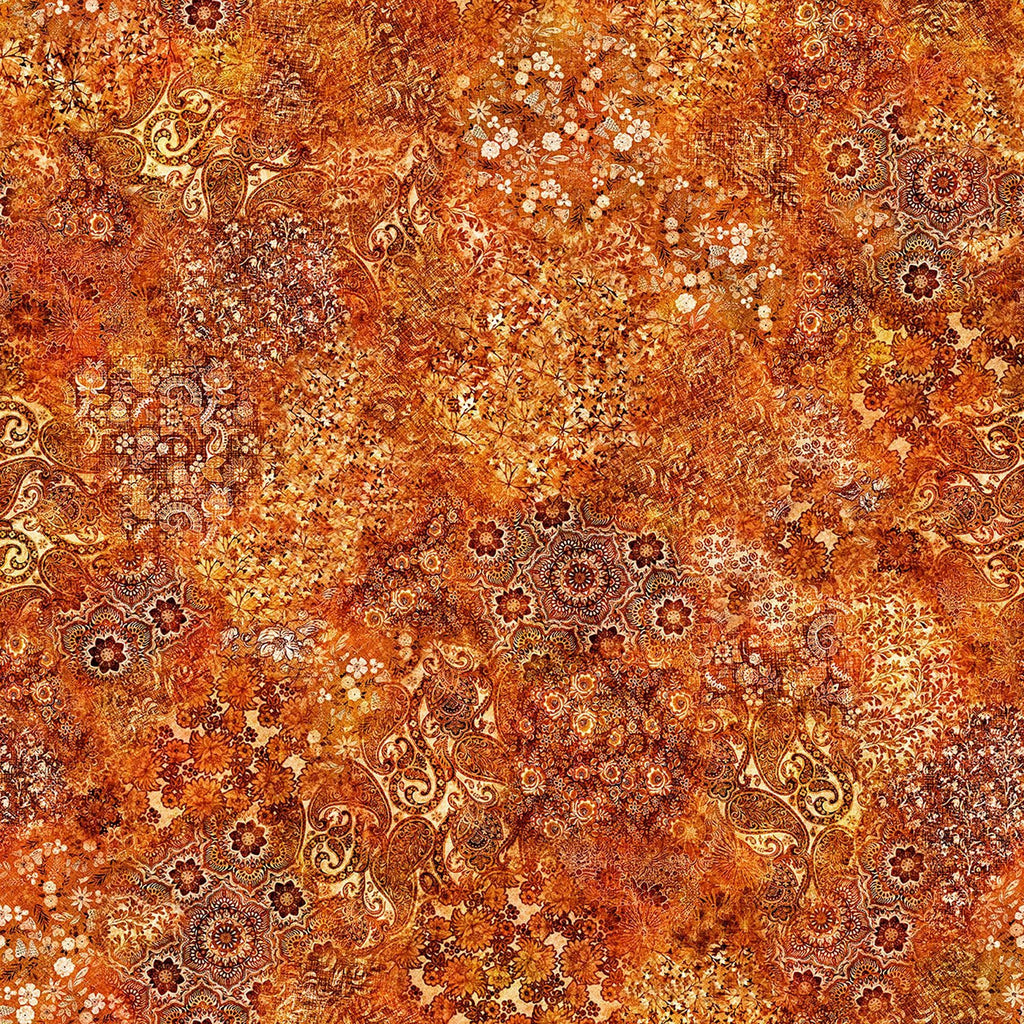 Image of Roar of the Pride Blender Burnt Orange quilting cotton fabric by Morris Creative Group for QT Fabrics. Features abstract on an orange background. Cute Little Fabric Shop