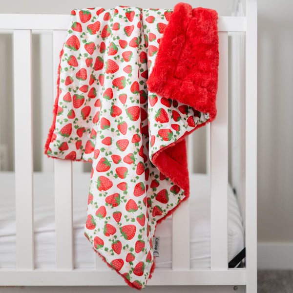 Strawberry Fields Baby Minky Blanket - MB6010 - Riley Blake Designs - Fruit Strawberries Floral - Prepackaged Dreamy Baby Minky Blanket