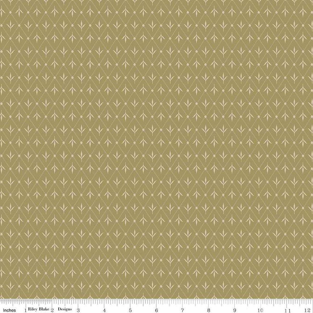 Image of Threads of Grace Ivy Lemongrass quilting cotton fabric by Kassidy Grace for Riley Blake Designs. Features leaves on a green background. Cute Little Fabric Shop