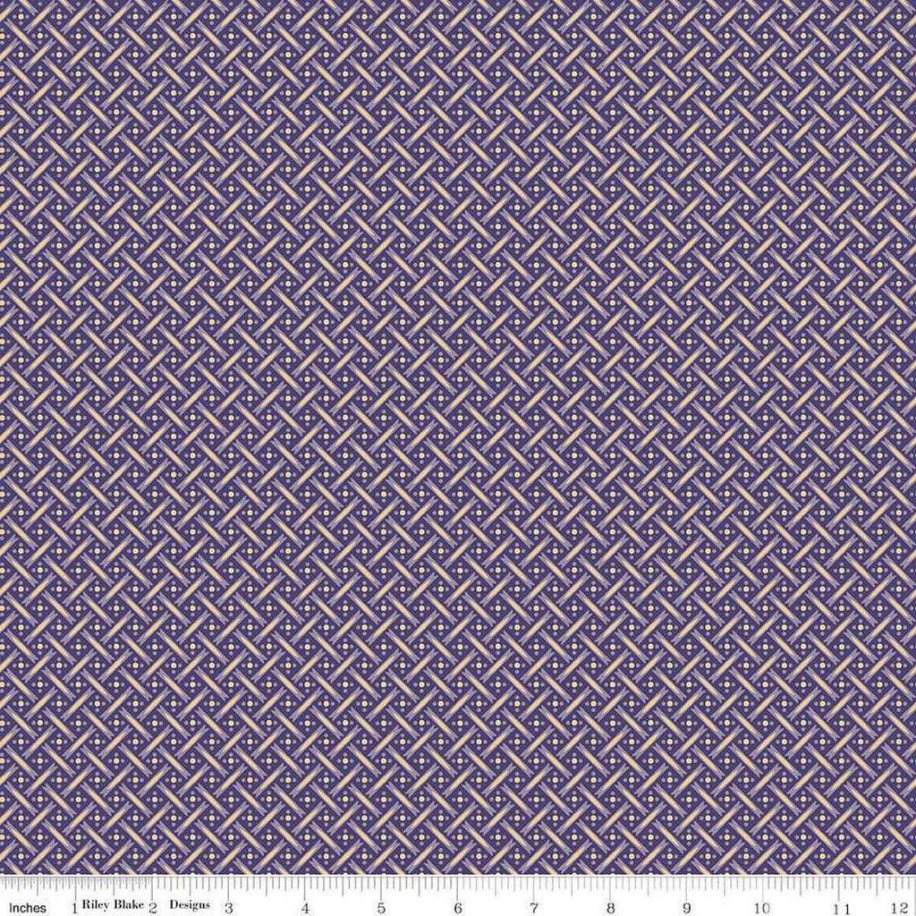 Image of Vera's Garden Basket Weave Purple quilting cotton fabric by Vicki McCarty for Riley Blake Designs. Features weave on a purple background. Cute Little Fabric Shop