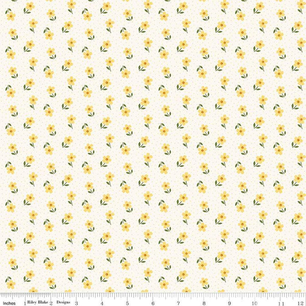 Image of Little Darlin' Ditsy Cream quilting cotton fabric by the RBD Designers for Riley Blake Designs. Features flowers on a cream background. Cute Little Fabric Shop