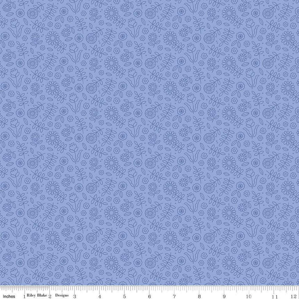 Image of Little Darlin' Tonal Periwinkle quilting cotton fabric by the RBD Designers for Riley Blake Designs. Features flowers on a purple background. Cute Little Fabric Shop