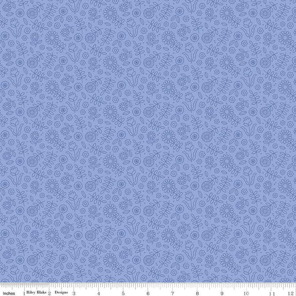 Image of Little Darlin' Tonal Periwinkle quilting cotton fabric by the RBD Designers for Riley Blake Designs. Features flowers on a purple background. Cute Little Fabric Shop