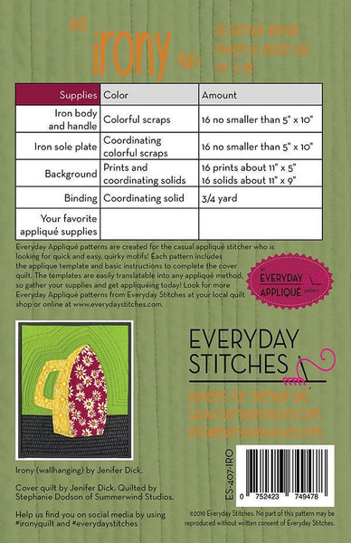 The Irony Quilt Quilt Pattern ES-407IRO Everyday Stitches - Moda Fabrics - INSTRUCTIONS Only - Applique - Scrappy