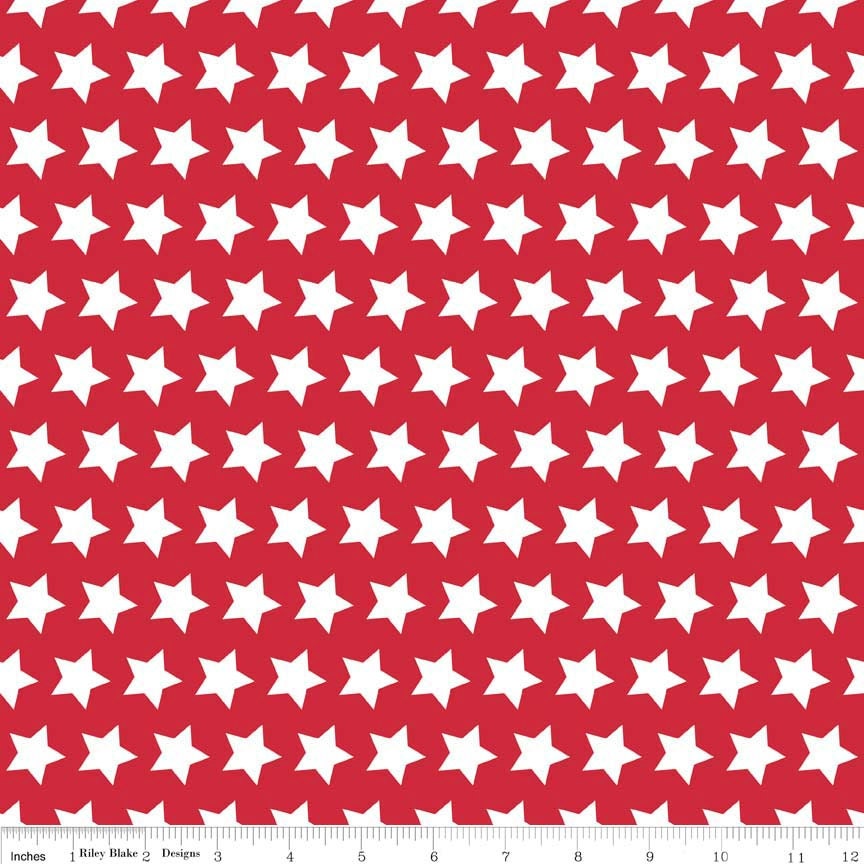 11" End of Bolt - SALE Red Stars Basic by Riley Blake Designs - Red and White Patriotic - Quilting Cotton Fabric