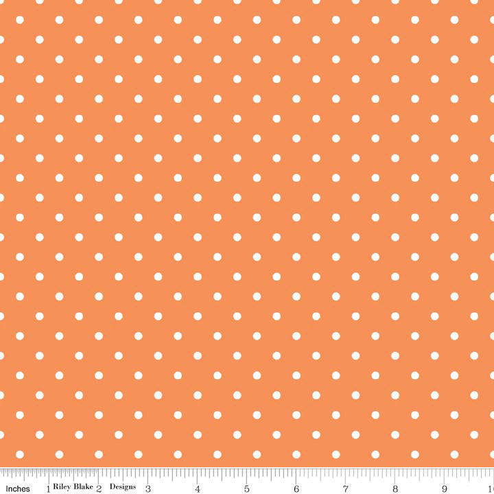 SALE White Flat Swiss Dots on Orange - Riley Blake Designs - Pin Polka Dots - Quilting Cotton Fabric