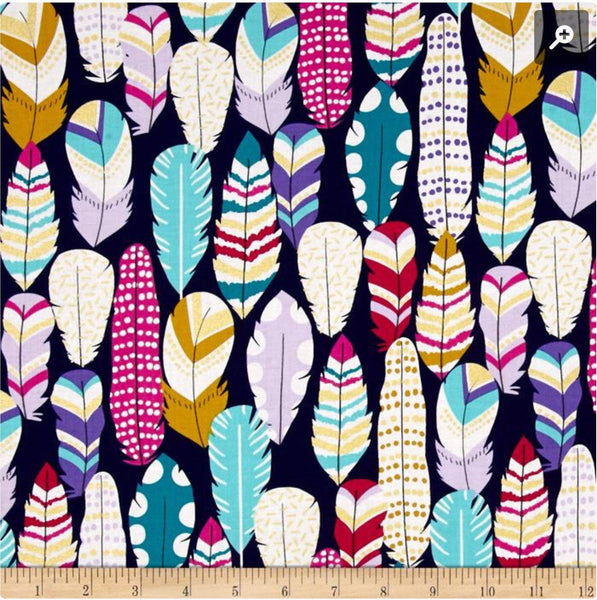 SALE Arrow Flight Plucked Midnight by Michael Miller - Navy Blue Feathers Metallic Gold  - Quilting Cotton Fabric