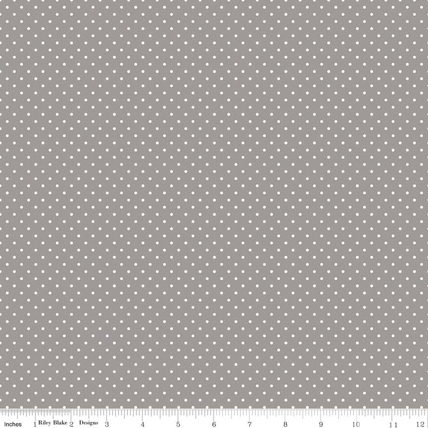 14" End of bolt - SALE White on Gray Flat Swiss Dots - Riley Blake Designs - Grey Polka Dot - Quilting Cotton Fabric
