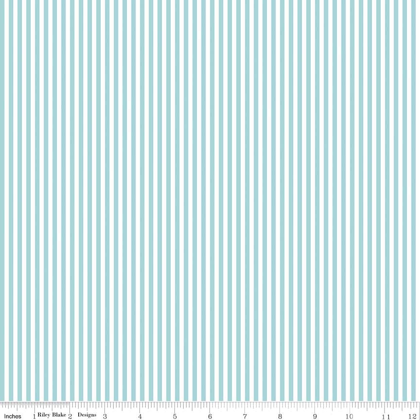 SALE Aqua Blue and White 1/8 Eighth Inch Stripe - Riley Blake Designs - Quilting Cotton Fabric