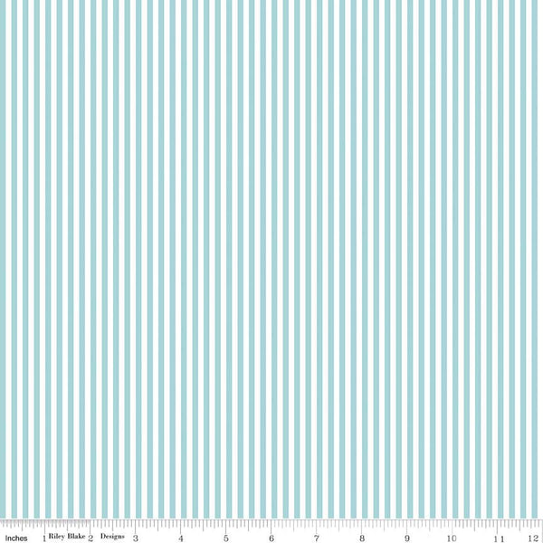 SALE Aqua Blue and White 1/8 Eighth Inch Stripe - Riley Blake Designs - Quilting Cotton Fabric