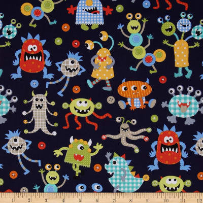 Monster Mash Navy by Michael Miller - Monsters Aliens Blue - Quilting Cotton Fabric - choose your cut