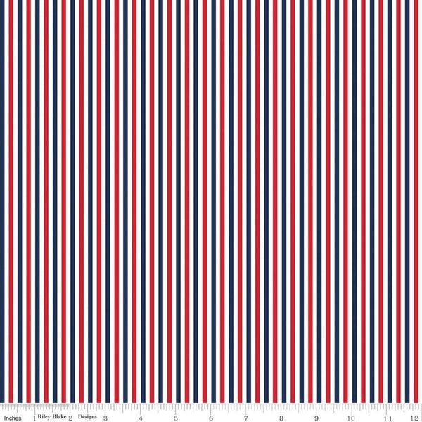 SALE 1/8" Stripe Patriotic - Riley Blake Designs - One Eighth Inch Red Blue White Stripes - Quilting Cotton Fabric
