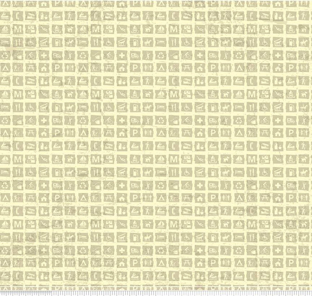 SALE National Parks Signs Cream - Riley Blake Designs - Recreation Outdoors Icons - Quilting Cotton Fabric