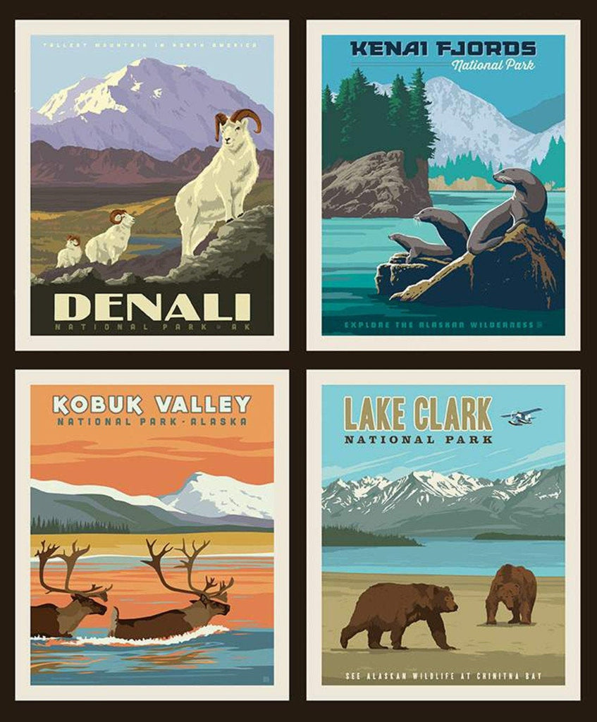 National Parks Pillow Panel Alaska 1 by Riley Blake Designs - Outdoors Denali Kenai Fjords Kobuk Lake Clark - Quilting Cotton Fabric
