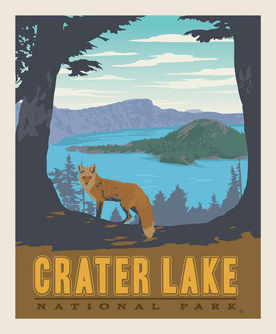 SALE National Parks Poster Panel Crater Lake by Riley Blake Designs - Outdoors Recreation Oregon Mountain Wolf - Quilting Cotton Fabric