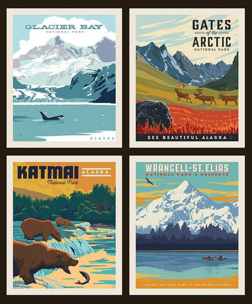 National Parks Pillow Panel Alaska 2 by Riley Blake Designs - Outdoors Glacier Arctic Katmai Wrangell-St Elias - Quilting Cotton Fabric