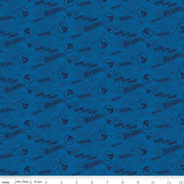 Hot Wheels Dare to be Rad Navy - Riley Blake Designs - Die-Cast Toy Race Cars Logo Blue - Quilting Cotton Fabric -  LIcensed Product